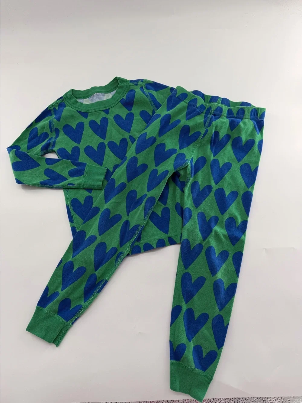 Hanna Andersson Long John Pajama Set Green Blue Girls Kids 110 cm Size 5 47681